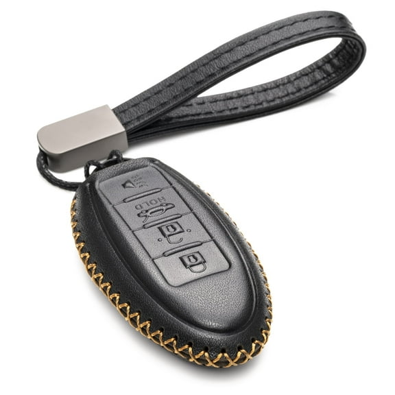 Vitodeco Leather Smart Key Fob Case Cover Protector - Compatible with Nissan | Compatible with Infiniti - (2007 - 2022 Models) - 4 Buttons, Black
