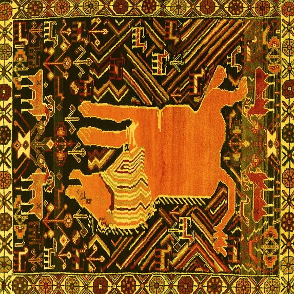 Ahgly Company Indoor Square Animal Yellow Traditional Area Rugs, 4' Square