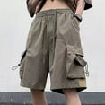 thumbnail image 6 of zeranth Men Summer Cargo Shorts Mid-rise Elastic Waist Adjustable Drawstring Casual Shorts Multi Pockets Wide Leg Beach Shorts Streetwear, 6 of 7