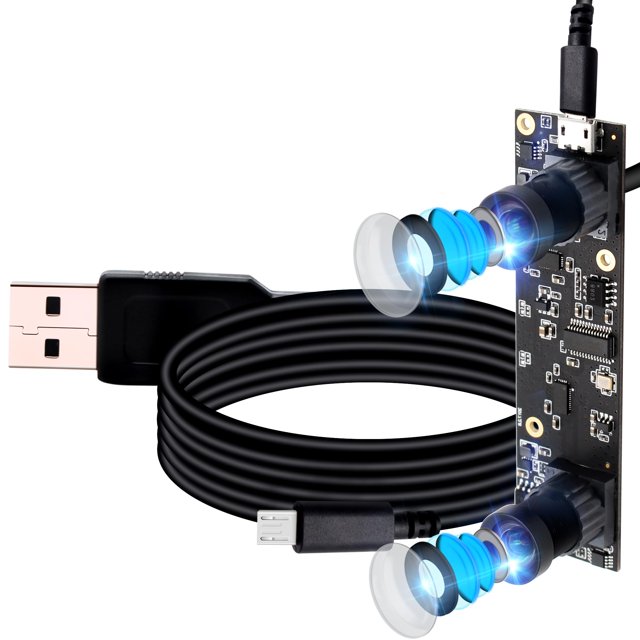Module de Caméra USB Double Objectif 1080p 3D Stéréo VR HD Jumeau Lumineux Caméra 2mp Double Objectif Vidéo Webcam Module, Web Caméra Board Module M9 Objectif 90 Degrés Web Cam pour Raspberry Pi, Fenêtres, Mac