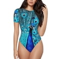 thumbnail image 1 of Fotbe Beautiful Blue Peacock Body de Mujer con Cuello Redondo y Mangas Cortas, Sin Mangas Ajustado, Suave, Cómodo y Básico-Medium, 1 of 7