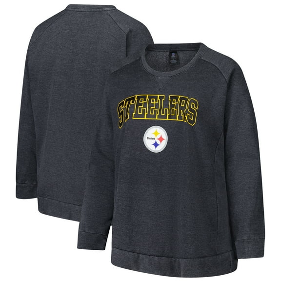 Women's Profile Charcoal Pittsburgh Steelers Plus Size Acid Wash Raglan Sweatshirt