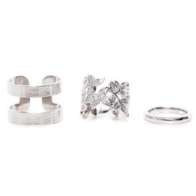 ziyahi 3pcs Hollow Cut Leaves Knuckle Midi Finger joint Set Rings For Women