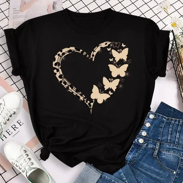 Camiseta con estampado de pétalos de mariposa para mujer, blusa de