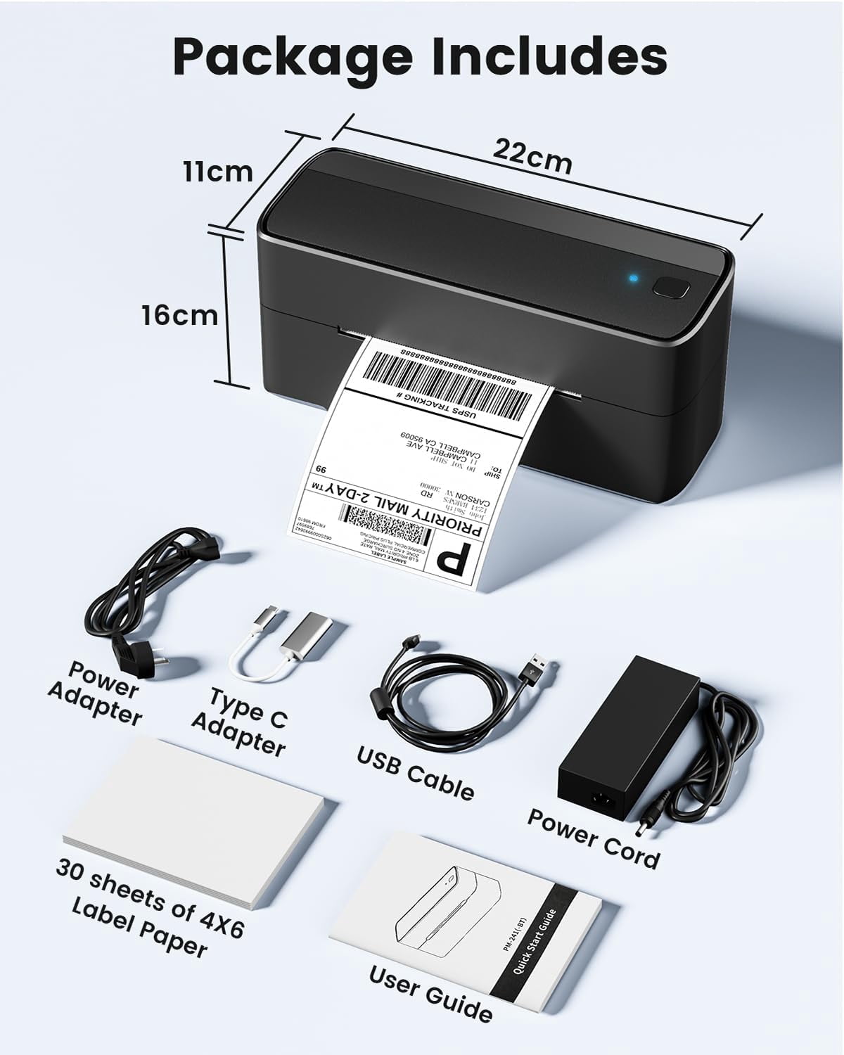 Bluetooth Shipping Label Printer, 241BT 4X6 Wireless Thermal Label Printer for Small Business, Labels Printers for Shipping Package, Compatible with iPhone, Android, Amazon, Shopify, Black