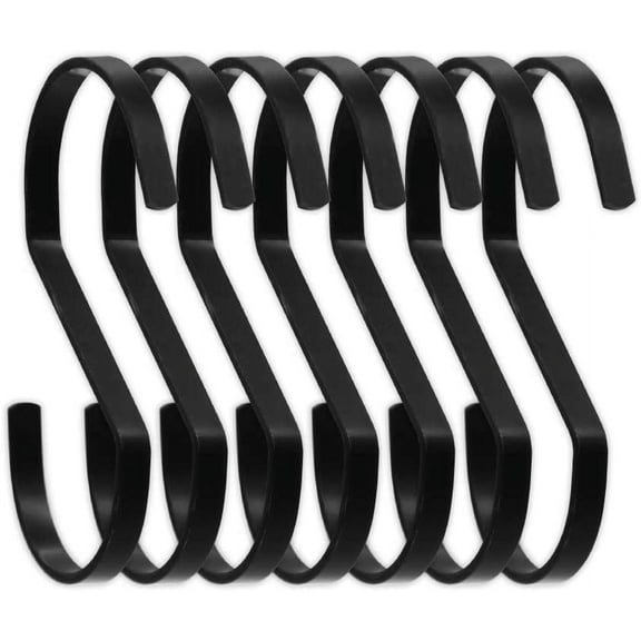 10 pcs 4 Inch Black Medium Flat S Hooks, Heavy Duty Stainless Steel S Shaped Hooks for Hanging Pots and Pans,Outdoor Plants and Clothes