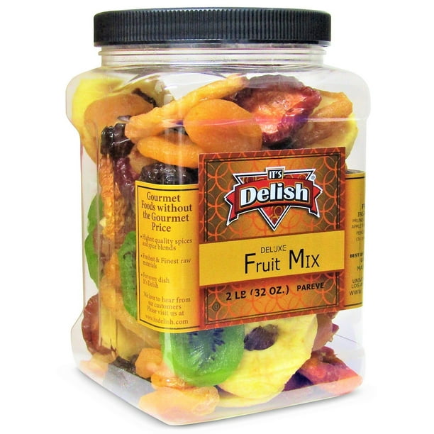 Dried Mixed Fruit with Prunes by It's Delish, 2 lbs (32 Oz) Jumbo Container Snack Mix of