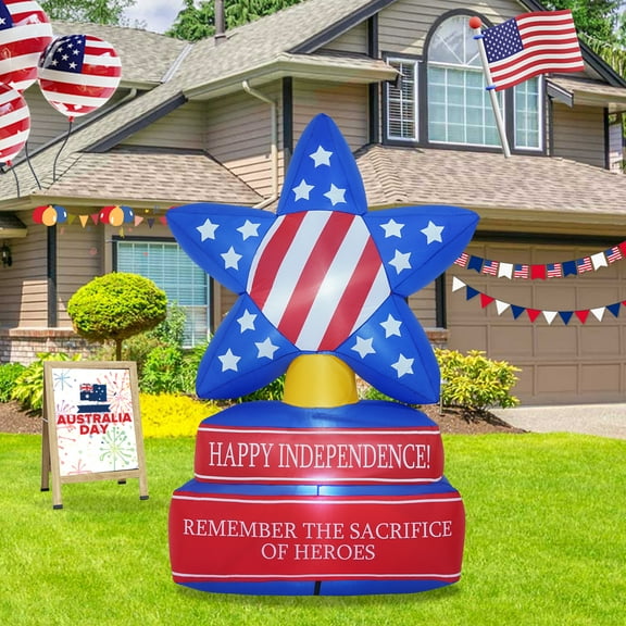 InfleasJoiy 6FT Independence Day Five-Pointed Star Inflatable Decoration, Outdoor Festival Inflatable Decoration with LED Lights, Outdoor Inflatable Decoration for Yard, Garden, Patio
