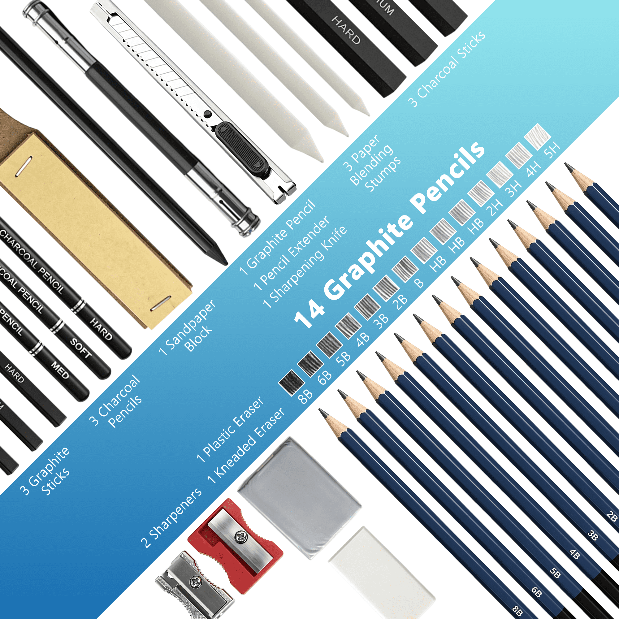 35 Piece Sketching and Drawing Pencils Set, Professional Sketch Kit with Sketch Book, Graphite & Charcoal Pencils, Zipper Carry Case for Beginners, Teens and Adults