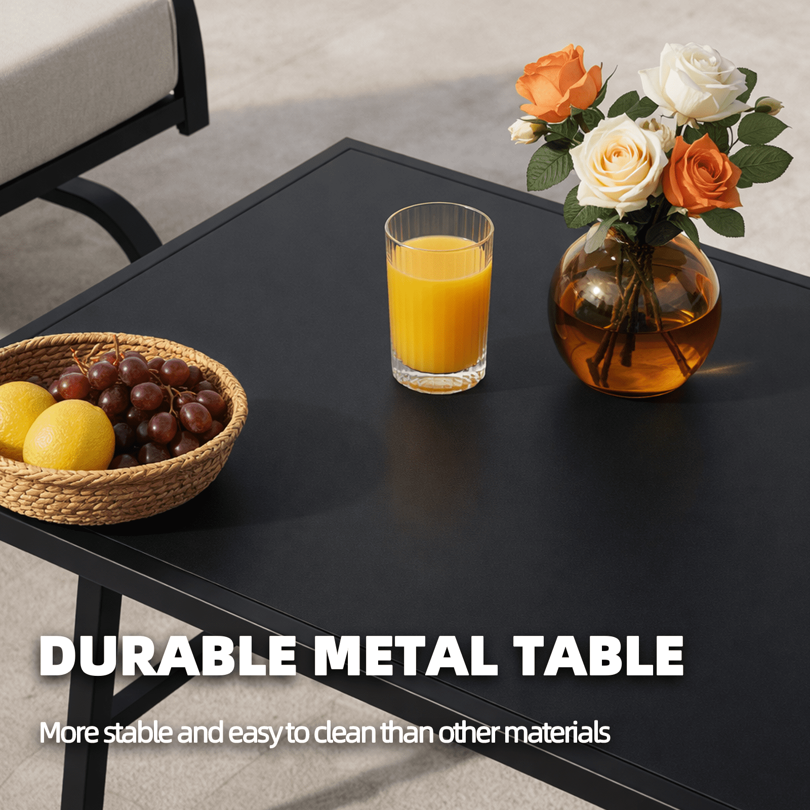 ALAULM 4 Piece Patio Furniture Set,Outdoor Metal Patio Furniture with Coffee Table & Rocking Chairs Conversation Set for Porch,Backyard,Poolside, Garden-Grey