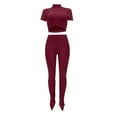 thumbnail image 5 of Women Fitted 2 Piece Outfits Short Sleeve Turtleneck Cutout Crop Top with Long Split Pants Legings Set Clubwear, 5 of 7