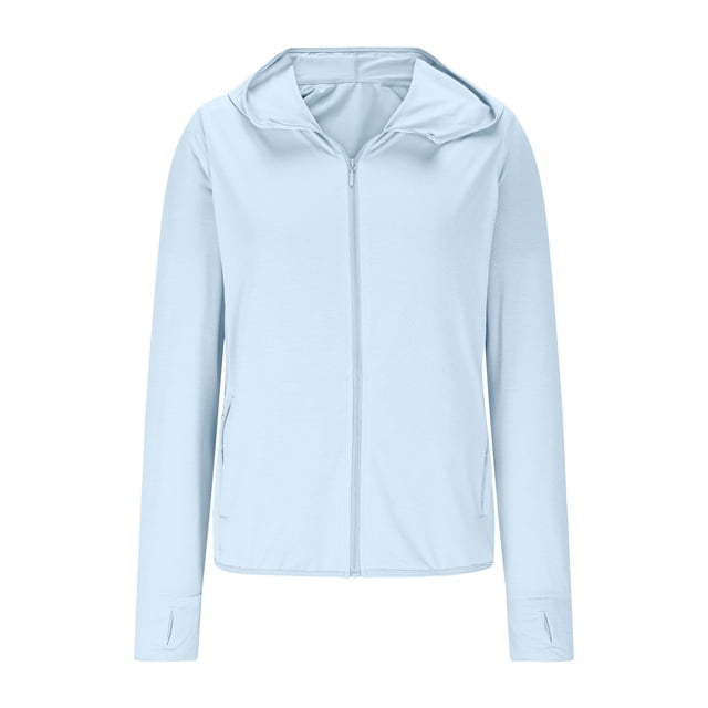 Htigea Womens UPF 50+ Sun Protection Jacket Lightweight Quick Dry Full Zip Long Sleeve UV Rash Guard Tops Breathable Packable Outdoor Running Hiking Hoodie with Zipper Pockets Light Blue,5XL