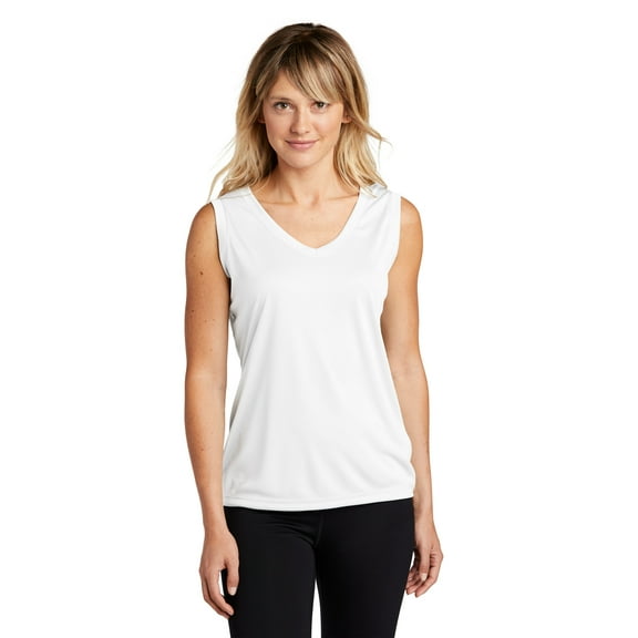 Sport-Tek Ladies Sleeveless PosiCharge Competitor V Neck Tee-2XL (White)