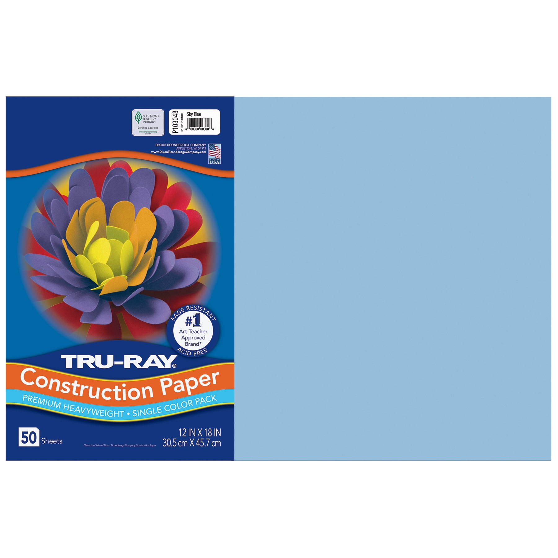 Tru-Ray Construction Paper, Heavyweight, Sky Blue, 12" x 18", 50 Sheets Per Pack, 5 Packs