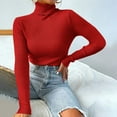 thumbnail image 4 of HTNBO Women's Fall Long Sleeve Turtleneck T Shirt Ribbed Knit Sweater Slim Fit Basic Casual Tee Tops, 4 of 8