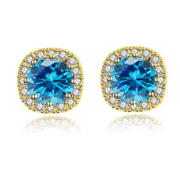 Paris Jewelry 10k Yellow Gold 1/2Ct Round Created Blue Topaz Halo Stud Earrings Plated