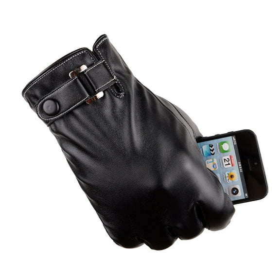 Lolmot Men Winter Sheepskin Leather Thermal Lined Driving Gloves All Fingers Touchscreen Texting Riding Short Wrist Gloves