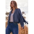 thumbnail image 4 of Chaqueta corta con flecos PRETTYGARDEN azul neblina talla grande, 4 of 9