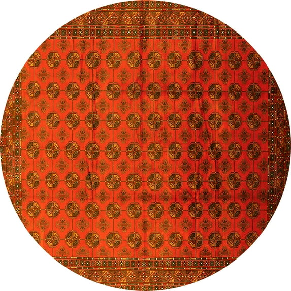 Ahgly Company Machine Washable Indoor Round Oriental Yellow Industrial Area Rugs, 4' Round