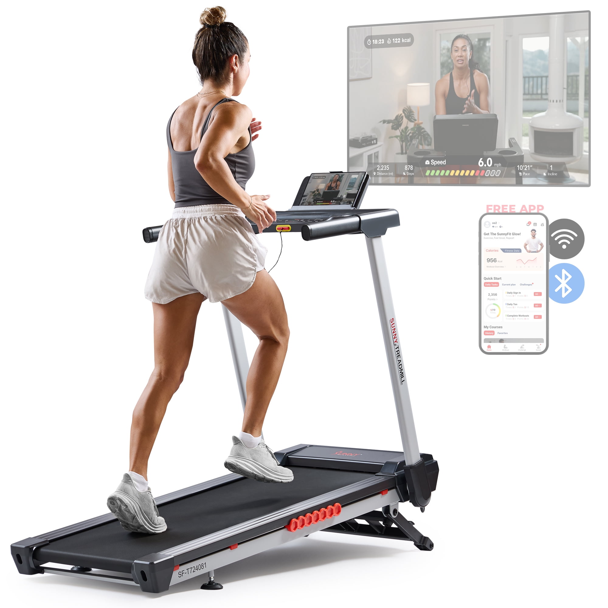 Sunny Health & Fitness Pace 500 Smart Auto Incline Treadmill - SF-T724081