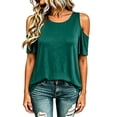 thumbnail image 2 of Cold Shoulder Tops for Women 2026 Summer Short Sleeve Crewneck Plain T Shirts Tunic Blouses, 2 of 6