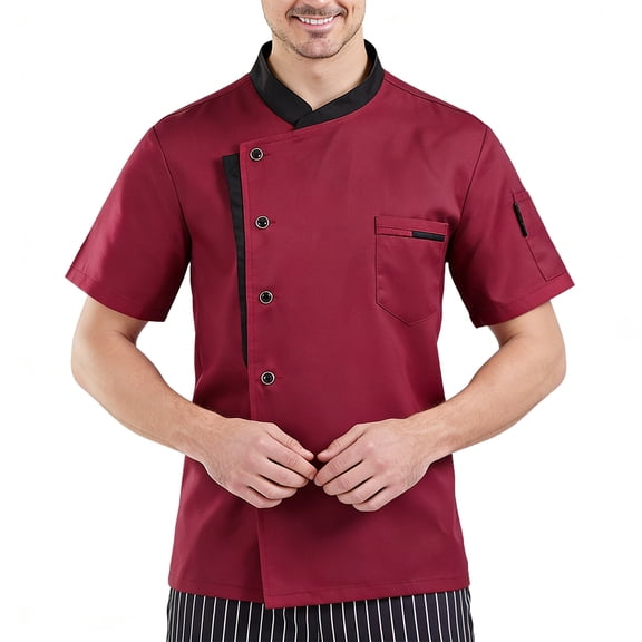 Hearthz Unisex Chef Coat Work Jackets for Men Women Short Sleeves Men's Chef Coat Womens Restaurant Kitchen Cook Shirt Food Service Uniform (Red,XL)