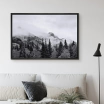 PixonSign Framed Canvas Print Wall Art Mist at The Top of The Forest Nature Wilderness Photography Realism Rustic Relax/Calm Grey Dark Black and White for Living Room, Bedroom, Office - 24"x36" Black