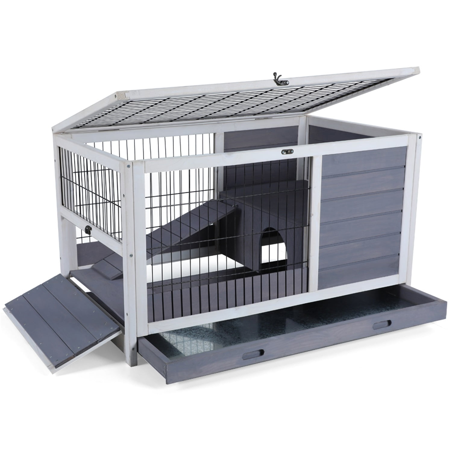 Pefilos 35" Wood Rabbit Hutch with Run Bunny Hutch for Indoor, Guinea Pig House, Gray Pefilos 35" Wood Rabbit Hutch with Run Bunny Hutch for Indoor, Guinea Pig House, Gray
