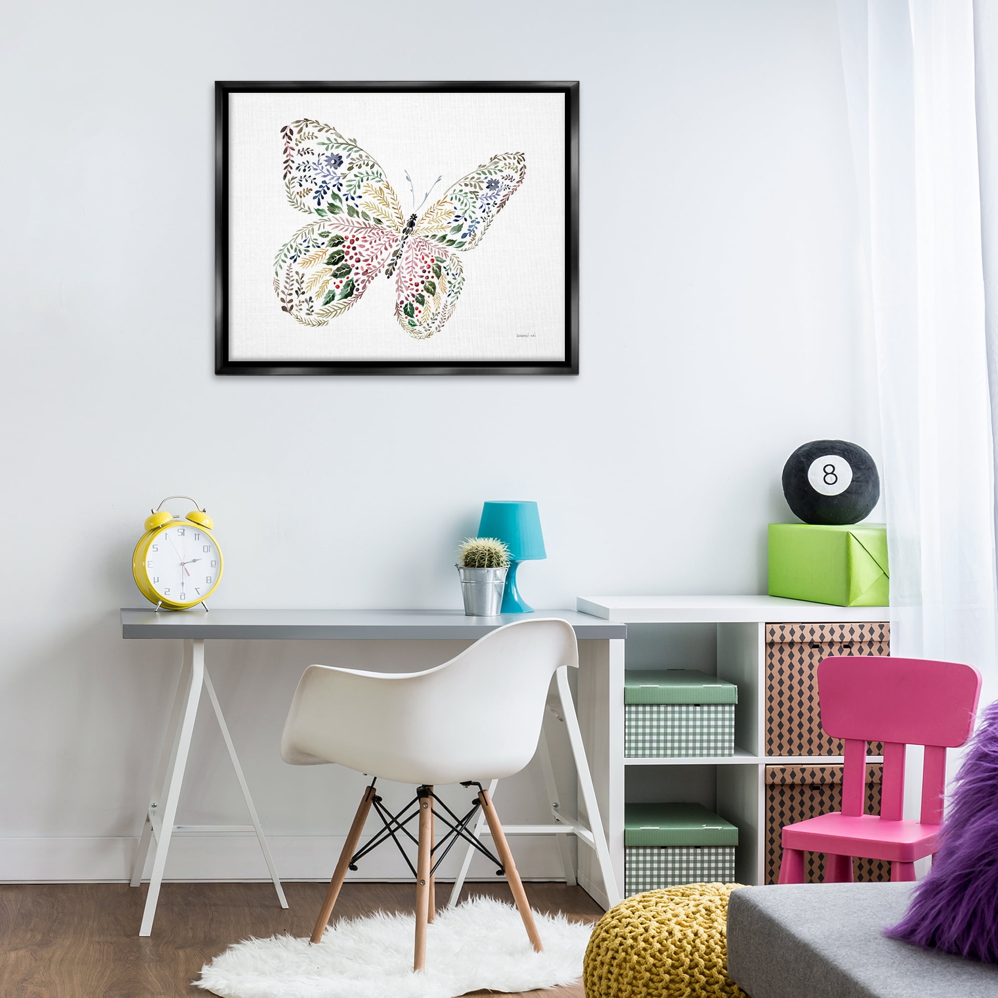 Stupell Industries Floral Nature Butterfly Animals Painting Black Floater Framed Canvas Art Print Wall Art, 31 x 25