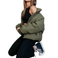 thumbnail image 2 of Women'S Winter Cropped Puffer Jacket Coat Short Warm Quilted Jacket Green XS, 2 of 6