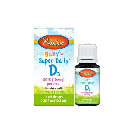 Carlson - Baby's Super Daily D3, 400 IU per drop, Vegetarian, Liquid Vitamin D, 1-Year Supply, Unflavored, 365 drops 0.35 Fluid