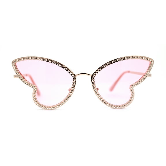 Womens Bling Engraved Metal Rim Fun Butterfly Shape Party Sunglasses Gold Pink