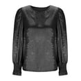 thumbnail image 5 of Womens Tops Plus Size Ruffle Sleeve Long Sleeved Round Neck Solid Color Top Black XXL, 5 of 6