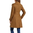thumbnail image 3 of INSPIRE CHIC Women's Faux Suede Notched Lapel Strap Cuff Solid Double Breasted Tie Belt Trench Coats S Dark Brown, 3 of 6
