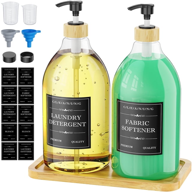 Dispensador de detergente para ropa Moforoco, paquete de 2, 1,9 L con bandeja