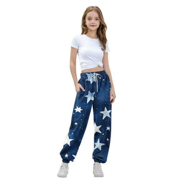 Lopecy-Sta Children Sports Pants Sweatpants Drawstring Elastic Waist Athletic Baggy Joggers Pants with Pocket Outside Wear for Kids