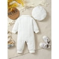 thumbnail image 4 of Mikrdoo 1 Months Newborn Boys Clothes Solid White 3 Months Baby Boys Jacquard Turn-down Collar Long Sleeve Single Breasted Design Bodysuits With Hat 2Pcs For Christening,As Gift, 4 of 9