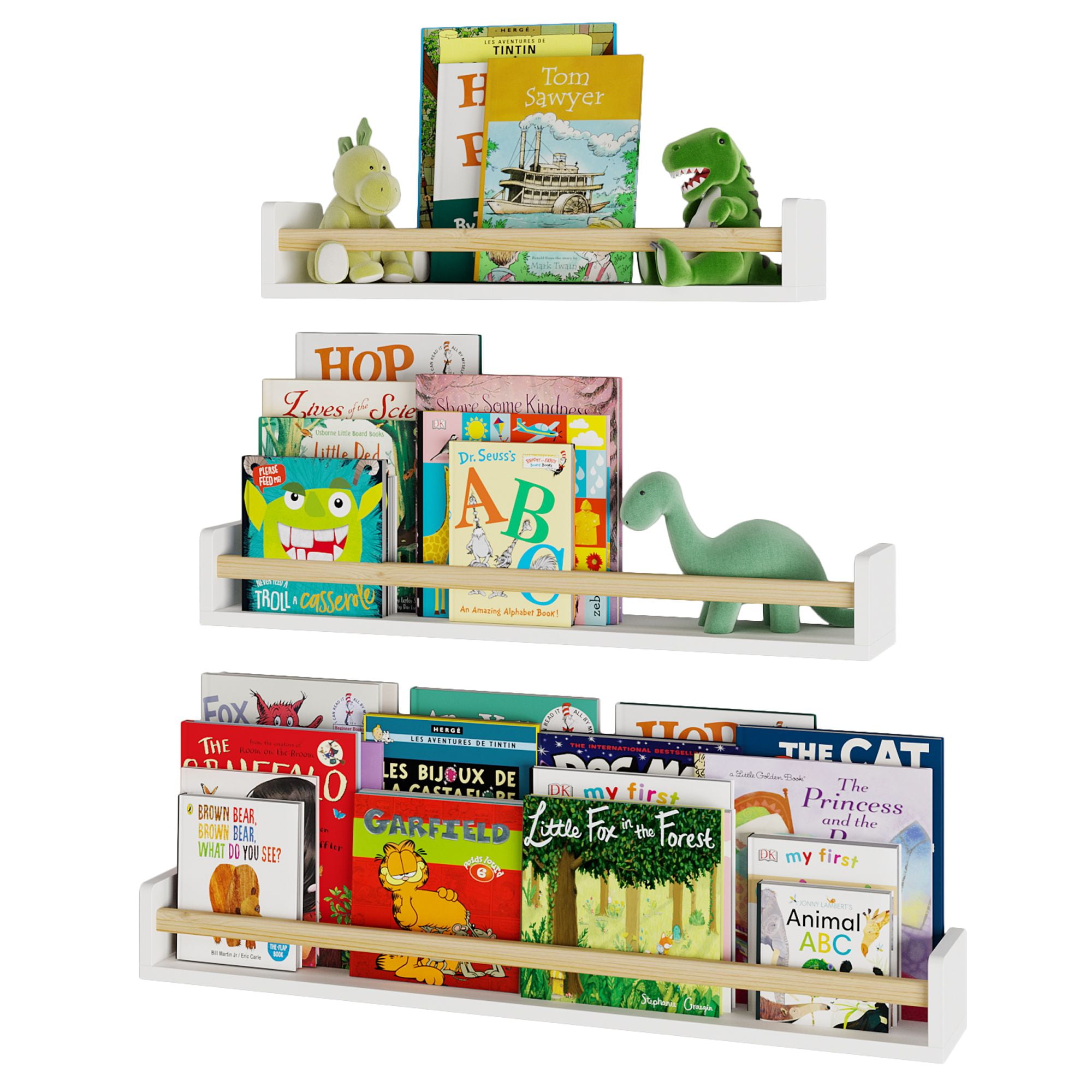 Wallniture Madrid 36"-30"-24" Wall Bookcases for Kids Room Storage Baby ...