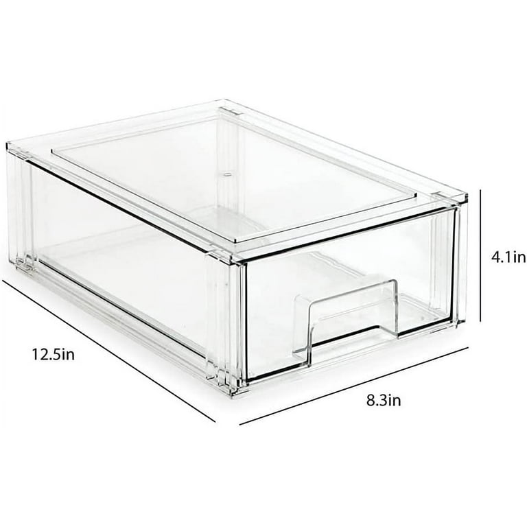 Isaac Jacobs Medium Stackable Organizer Drawer 12.5 x 8.3 x 4.1, Clear Plastic Storage Box, Pull-Out Bin, Home, Office, Closet & Shoe Organization