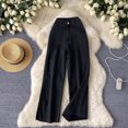 thumbnail image 4 of Pantalones vaqueros de cintura alta para mujer, pantalón sencillo e informal, ajustado, pierna ancha, pierna recta, con volantes, novedad de otoño, 4 of 5
