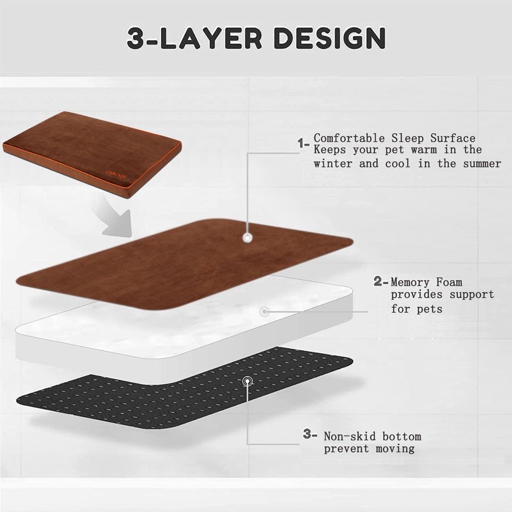 Dog Beds for Large Dogs Orthopedic Dog Bed Memory Foam Dog Mat Removable Washable Cover Brown Plush Flannel Fleece Pet Bed Nonskid Bottom