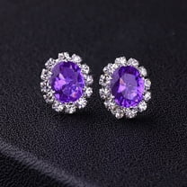 Grandest Birch Women Lady Elegant Rhinestone Flower Ear Stud Earrings Gift Jewelry Alloy, Rhinestone Purple