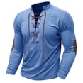 thumbnail image 4 of DGXTA Men's Cotton Linen Shirt Casual Loose Long Sleeve V Neck Lace Up Tee Shirts Summer Top, 4 of 7