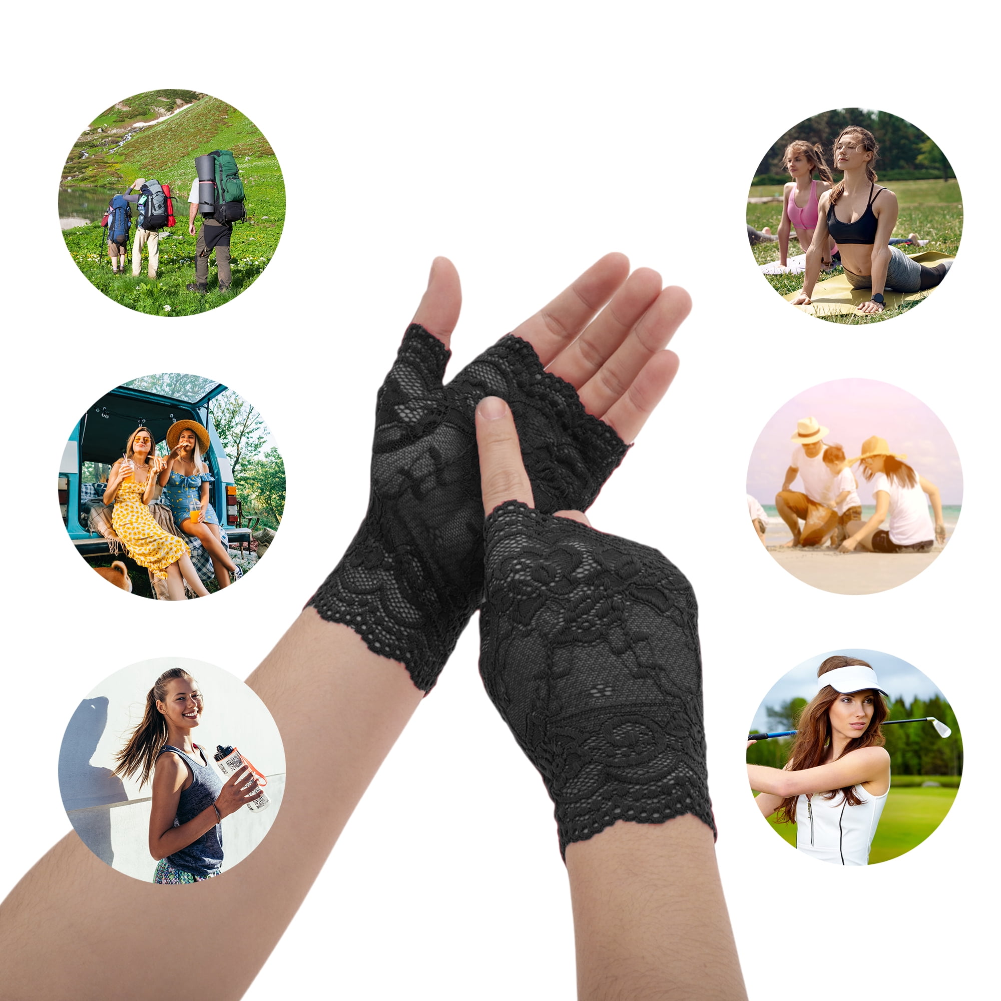 Unique Bargains Anti-slip Lace Manicure Gloves 1 Pair Depp Black