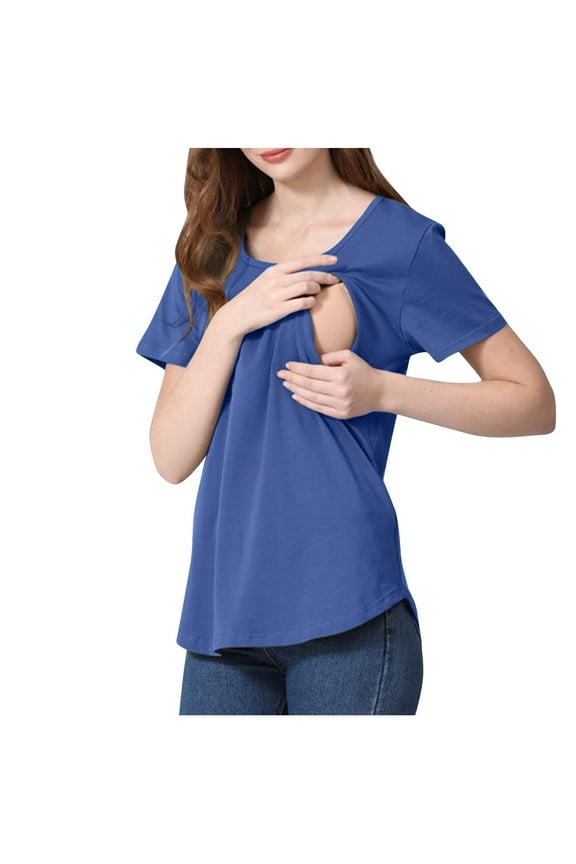 Women's Solid Color Nursing Clothes Short Sleeved T-Shirts For Pregnant Women Nursing Clothes Casual Elegant Pregnant Women's Wear