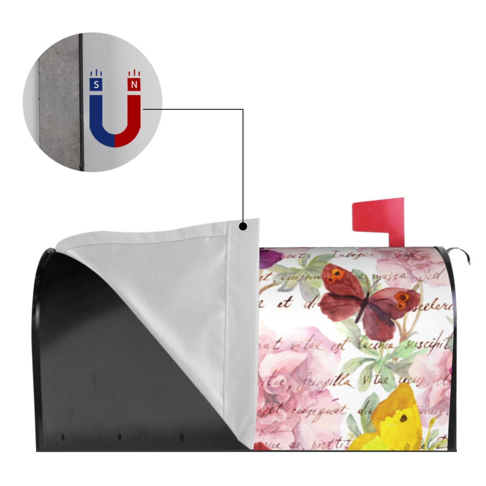 Logiee Butterflies and Vintage Print Post Letter Box Wrap Decor, Mailbox Cover Suitable for Standard Mailbox and Large Size Mailbox,Outdoor Yard Decoration-21x18 in
