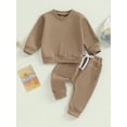 thumbnail image 2 of Bagilaanoe 2PCS Toddler Baby Girl Boy Pants Set Solid Color Long Sleeve Sweatshirt Pullover Tops + Drawstring Sweatpants 6M 12M 18M 24M 3T Kids Casual Sweatsuits, 2 of 9