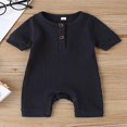 thumbnail image 3 of Baby Girl Boy Solid Romper Short Sleeve Jumpsuit Button Cotton Clothing, 3 of 6