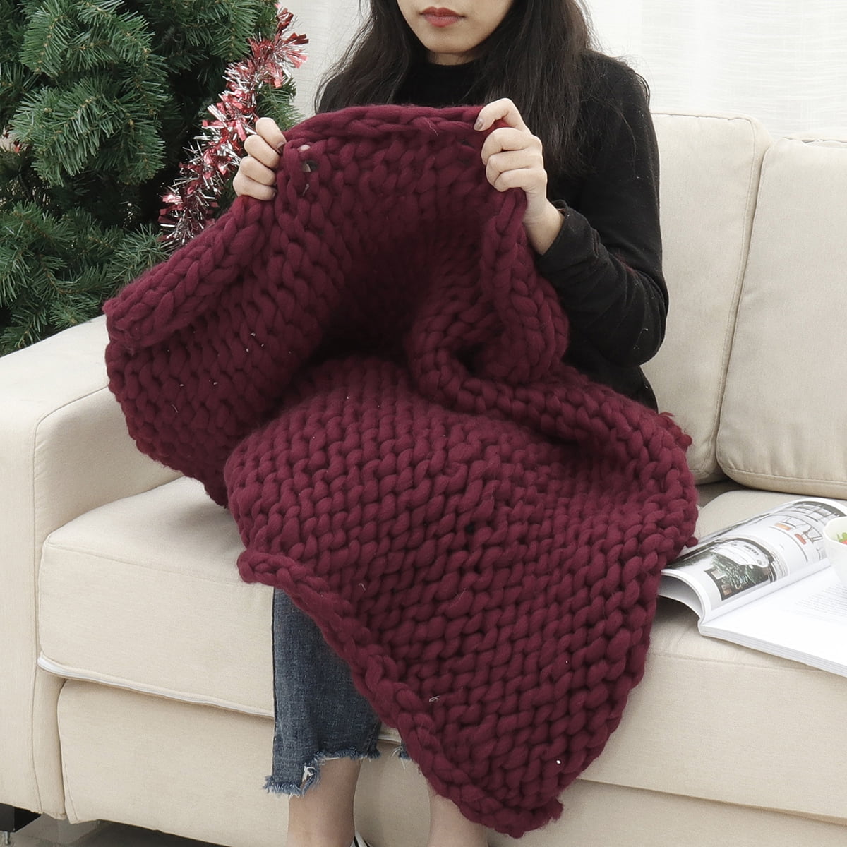Hand-woven Bulky Soft Chunky Knit Blanket Thick Yarn Bedding Sofa Knitted Throw 
