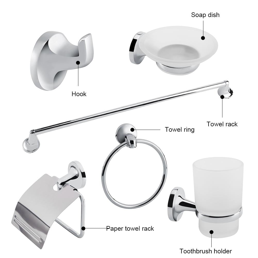 6 Piece Bathroom Hardware Accessories Set with Towel Bar/Soap Dish/Paper Holder